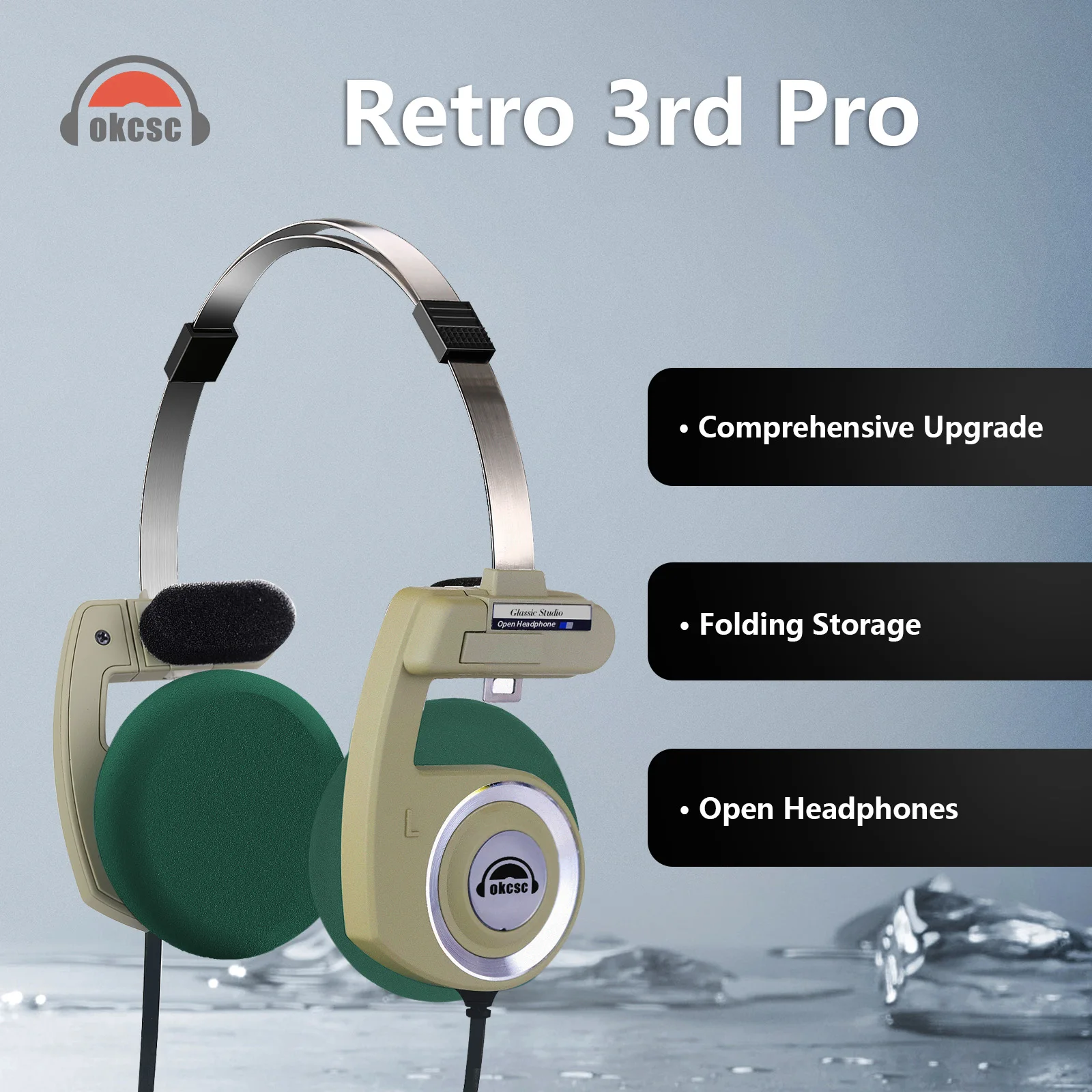 OKCSC Retro 3rd Generation Headphone Wired/Wireless Earphones 40mm Driver Open End HiFi Headset Only Bluetooth Version 2-in-1