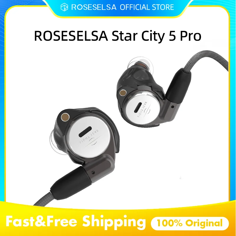 ROSESELSA Star City 5 Pro Hybrid IEM Earphones, 1DD+2BA, HiFi In-Ear Earbuds with Detachable Cable