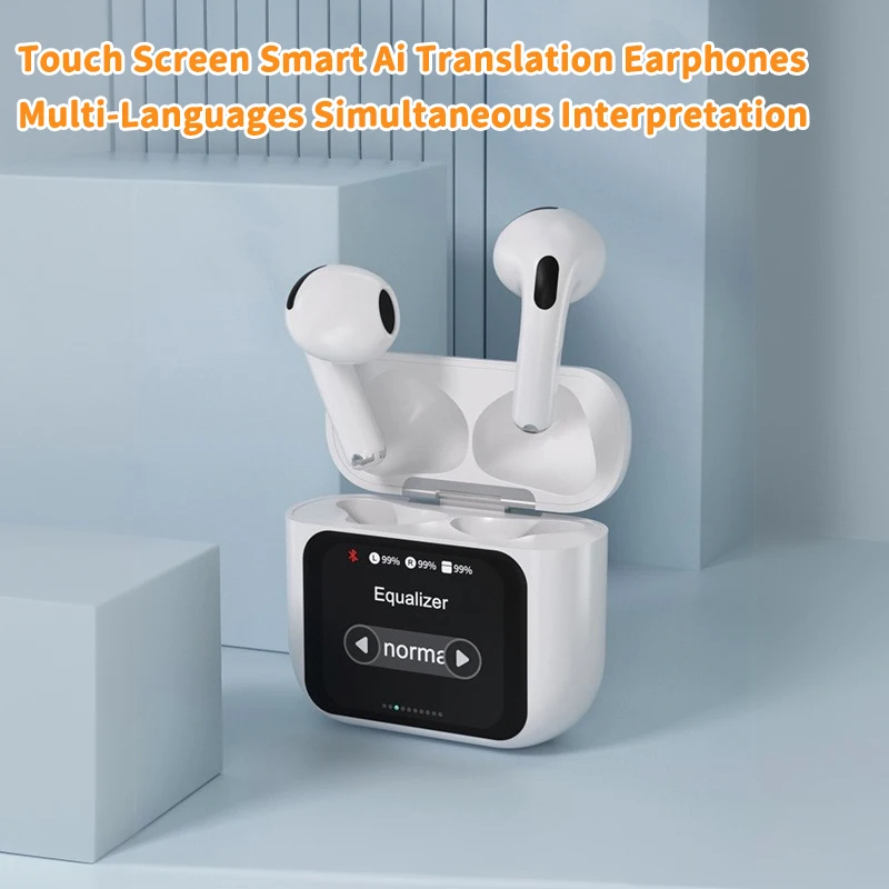 Touch Screen Smart Ai Translation Earphone Multi-Languages Simultaneous Interpretation Earbud Noise Reduction Fingerprint Touch