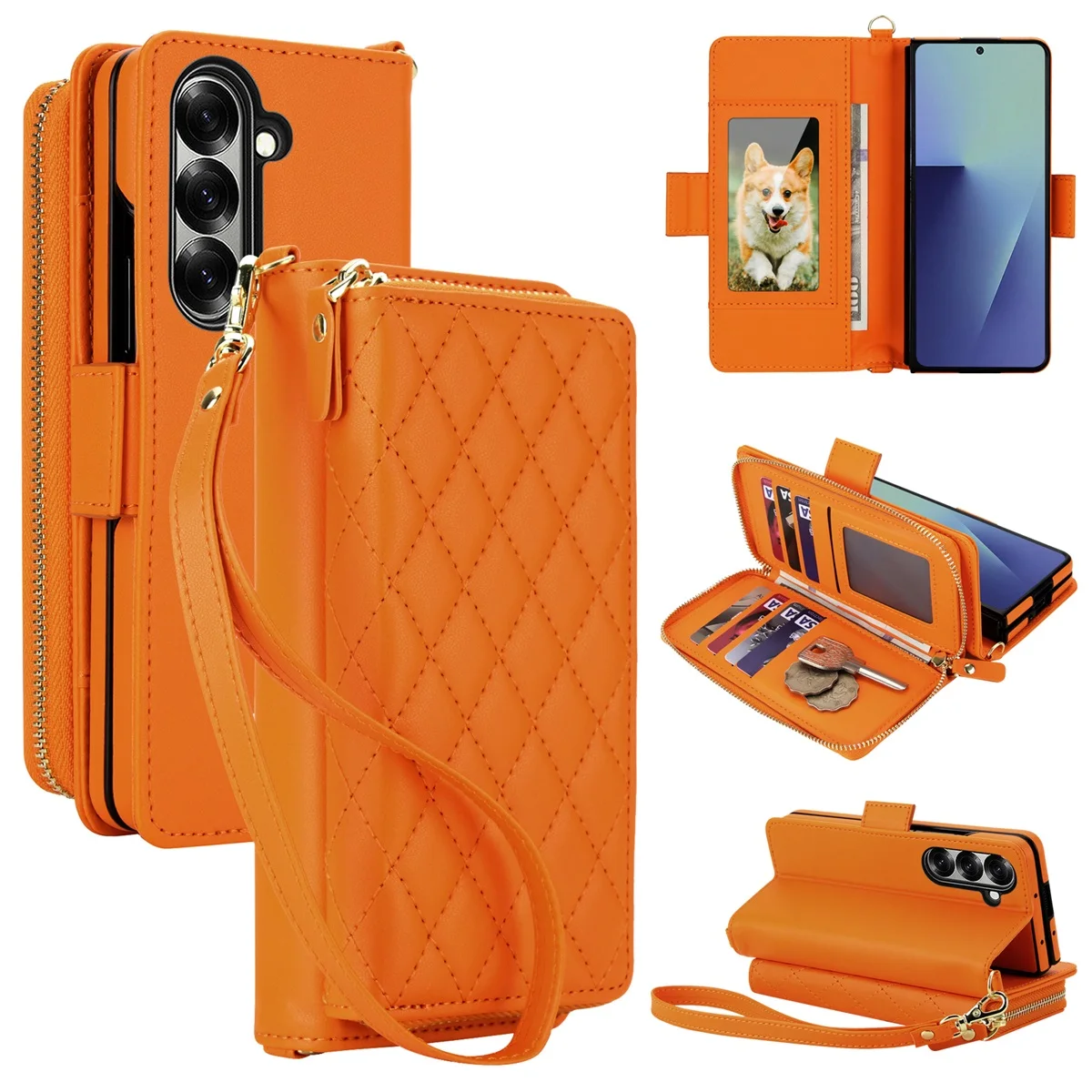 Luxury Crossbody Wallet Leather Cards Holder Case For Samsung Galaxy Z Fold 7 6 5 4 3 5G Shockproof Protection Cover Accessories