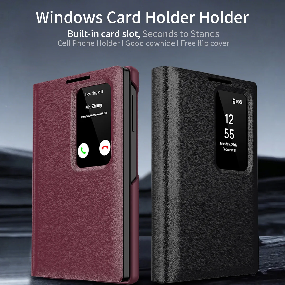 Minimalist Leather Wallet Case for Samsung Galaxy Z Fold 8 8 Ultra 7 6 5 4 Flip Smart Display Clear Window Cover