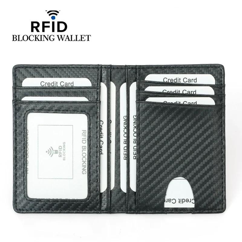 Men Slim RFID Leather Card Holder Driver License ID Case Wallet Anti-theft Cash Organizer Carbon Fiber Lightweight