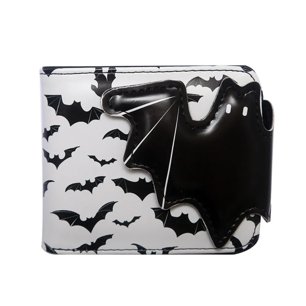 Multi-Functional Bat Ghost Print Wallet Large Capacity Long Strap Foldable Coin Purse Portable Buckle Design