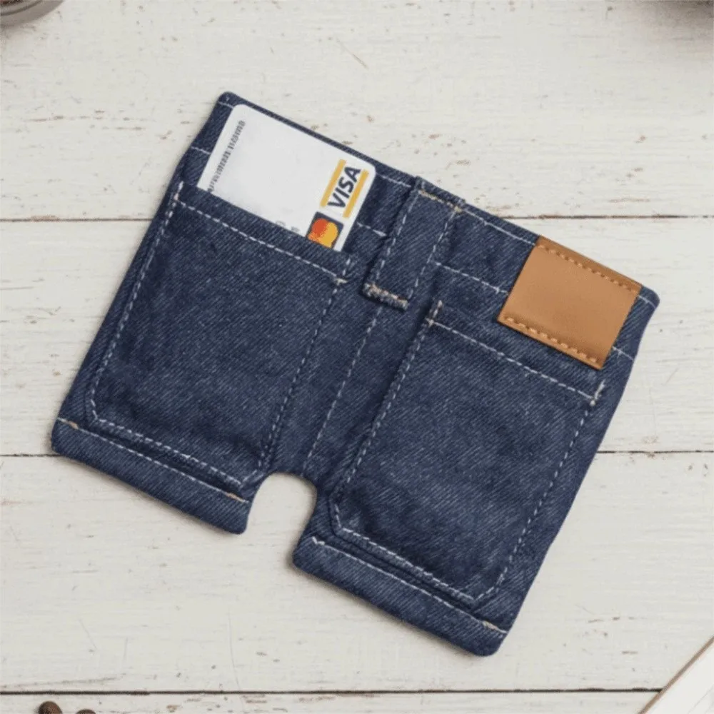Retro Mini Jeans Shaped Wallet Slim Compact Size Pocket Pants Card Holder Bifold Portable Foldable Change Bag Card Storage