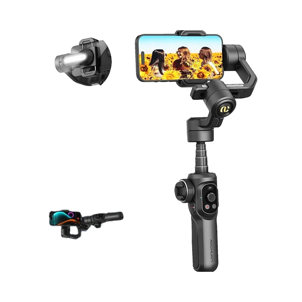 AOCHUAN Smart 2S 3-Axis Handheld Gimbal Stabilizer With Led Fill Light for Smartphone  iPhone Phone