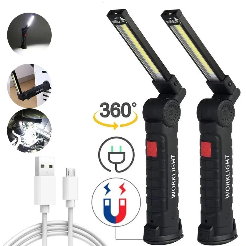 USB Flashlight Rechargeable Built-in Battery Camping Torch LED Work Light with Magnetic Base 5 Modes For Home Outdoor Camping