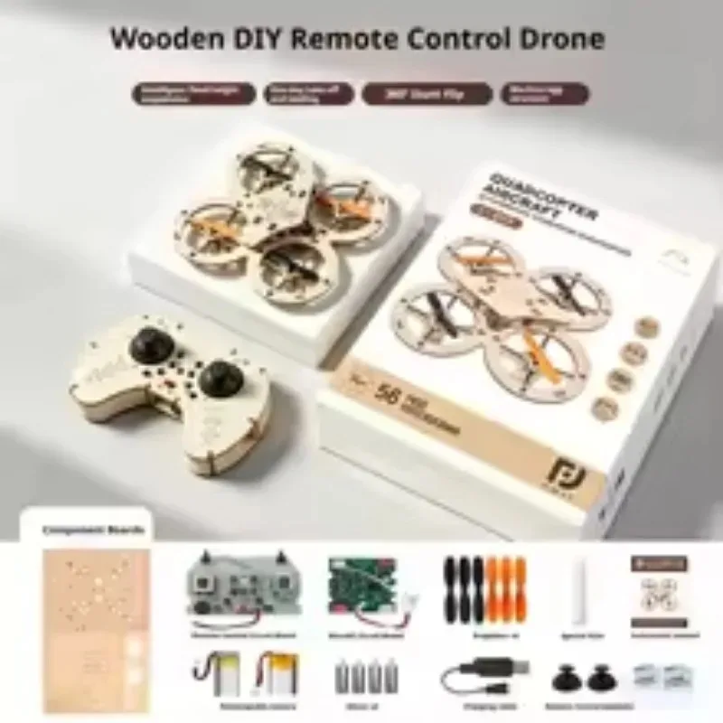 2026 New Wooden DIY Assembled Drone, Kids Quadcopter, Handmade Remote Control Plane Gift Toy