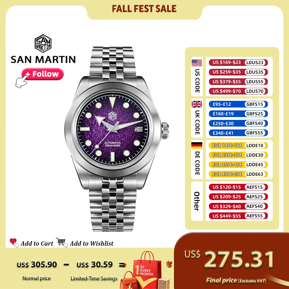 San Martin 39mm Men Mechanical Watches with Enamel Dial NH35 Automatic Movement Sapphire Waterproof 10ATM Luminous SN0053 Watch