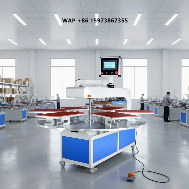 Factory Automatic 6-Station T-Shirt Heat Press Machine Flatbed Printer Factory Pneumatic Carousel Heat Press for T-Shirt