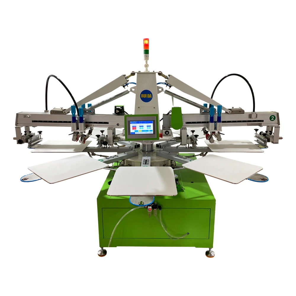 Double Color 8 Station Automatic Screen Printing Machine For T-shirt Bags Fabric Leather Cloths Press Printing