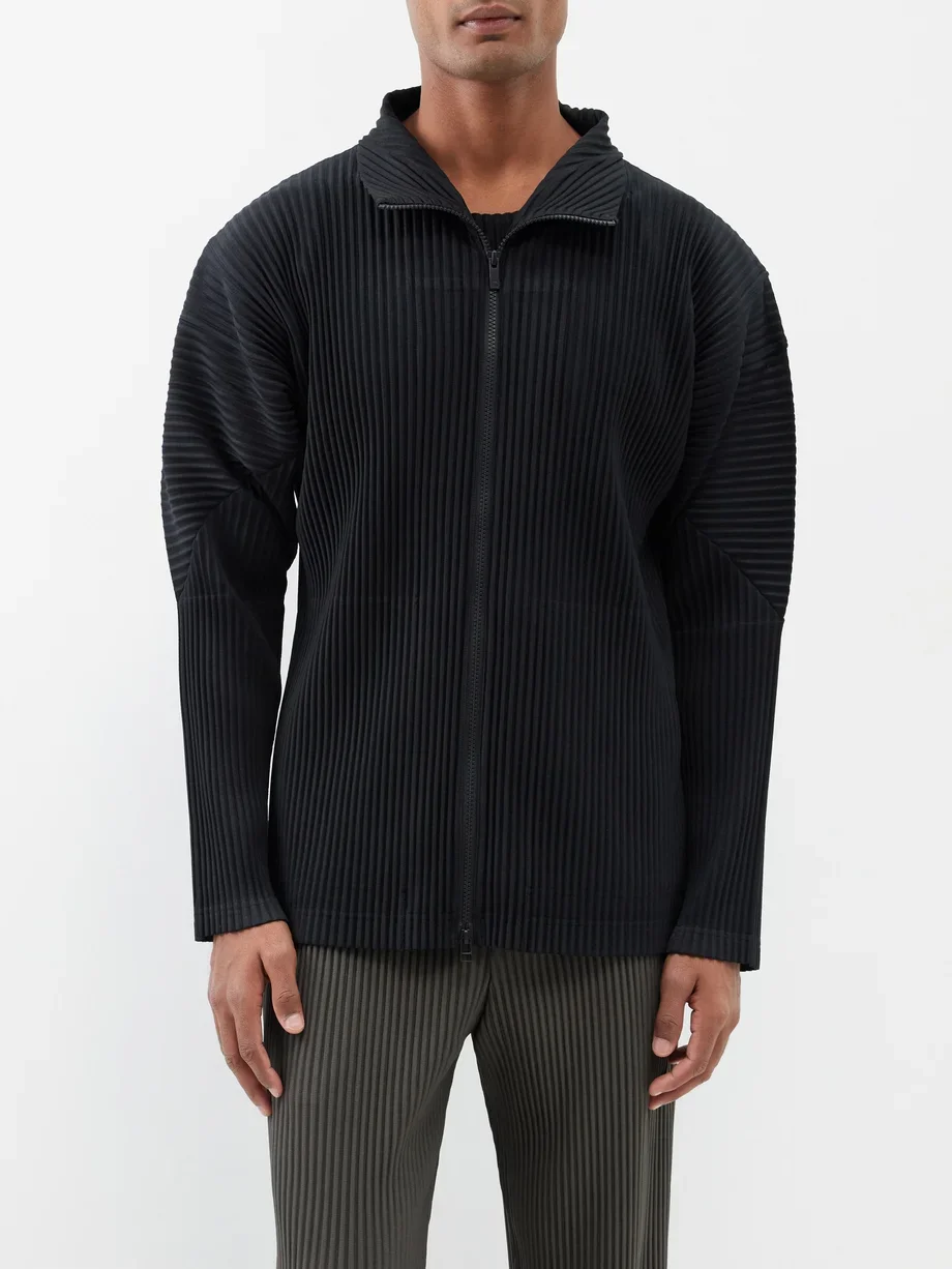 Miyake Plisse Man Zip-up Pleated Casual Cardigan Street Fashion Coat Front Two-way Zip Turtleneck Jacket