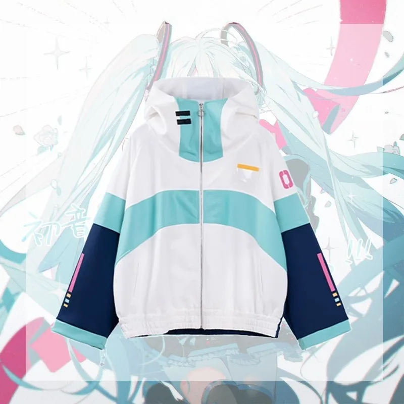 Hatsune Miku Anime Peripheral Aqua Sweatshirt Jacket Sweet Style Digital Print Long-Sleeved Student Casual Versatile Anime Top
