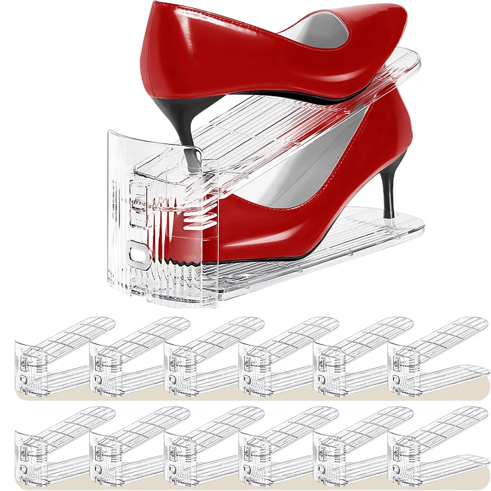 3 Levels Adjustable Shoe Slots Organizer Space Savers 50% Double Layer Shoe Stacker Organizer for Closet High Heels Sneakers