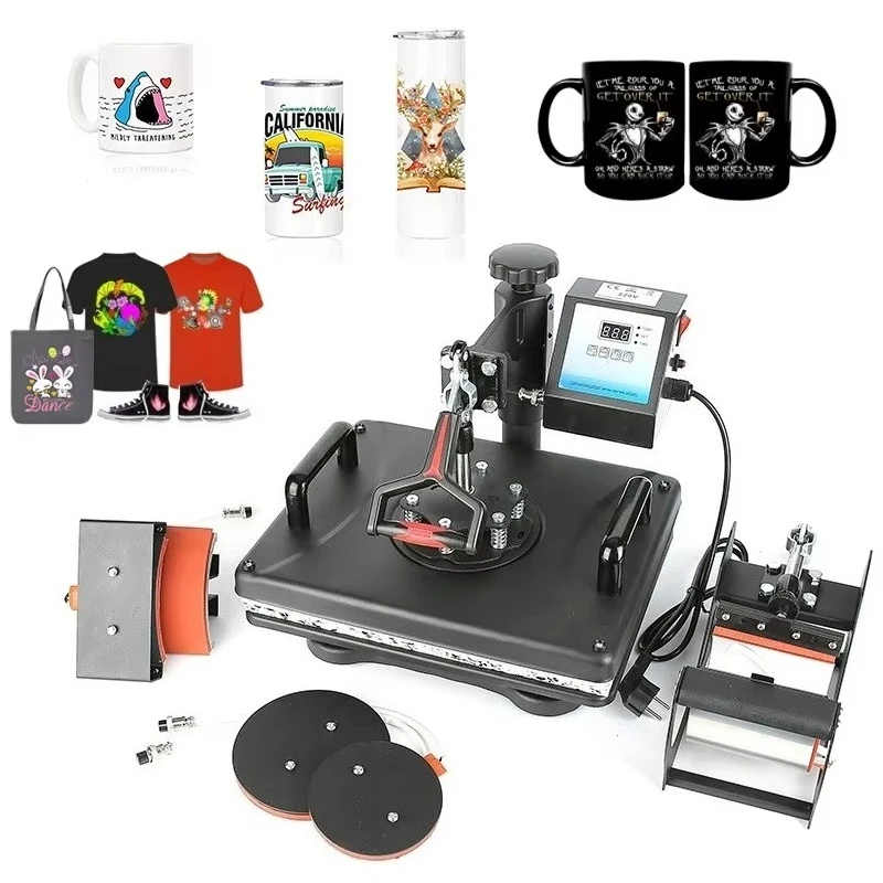 Hot Selling 5-in-1 Combo Digital Heat Press Machine Multi-Function  Mug/Cap/T-shirt/Shoe Flatbed Printer New