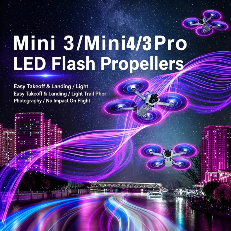 2Pairs LED Flash Propeller for DJI Air 3/Mini 3 Pro/Mini 4 Pro Accessories Night Light Glowing Propellers Rechargeable Low Noise