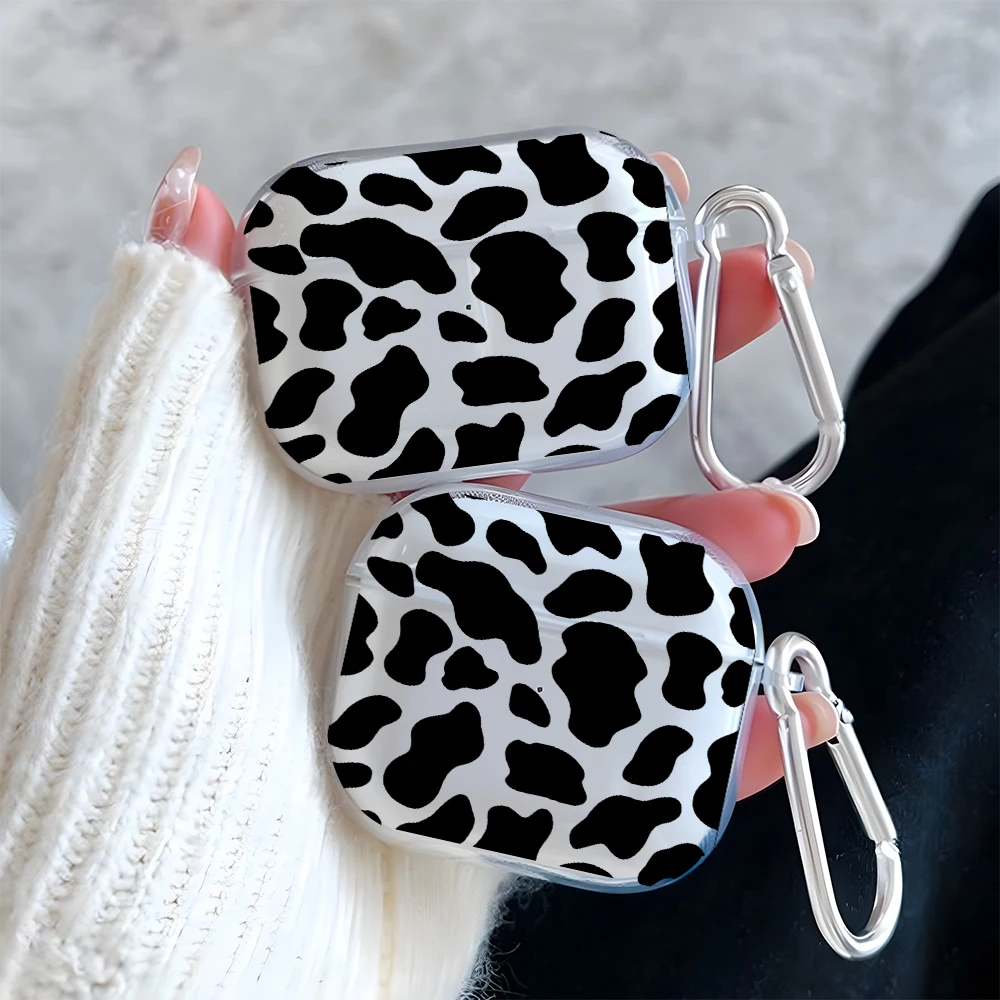 Vintage Cow Print Pattern Clear Earphone Case for AirPods Pro 3/Pro 2/Pro Earbuds Case For AirPods 4/3/2/1 TPU Protective Cover