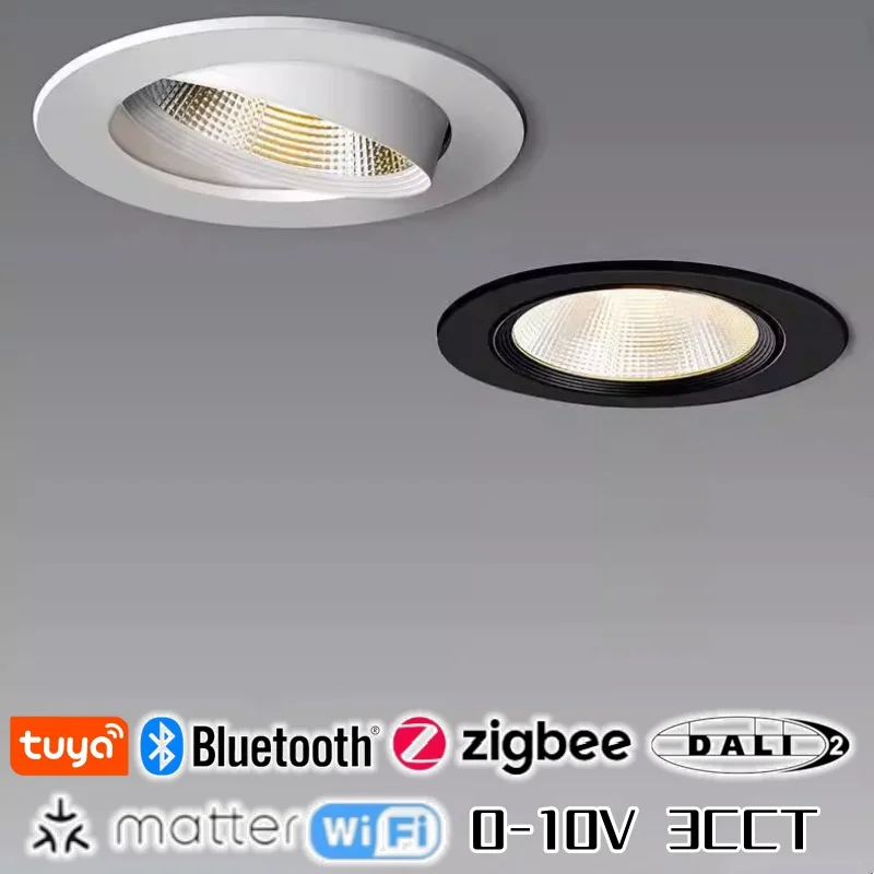 Embedded COB Spotlight Dali 0-10V LED Downlight Tuya Bluetooth Zigbee Ra95 Smart Dimmable Aluminum AC110V 220V Indoor Lighting