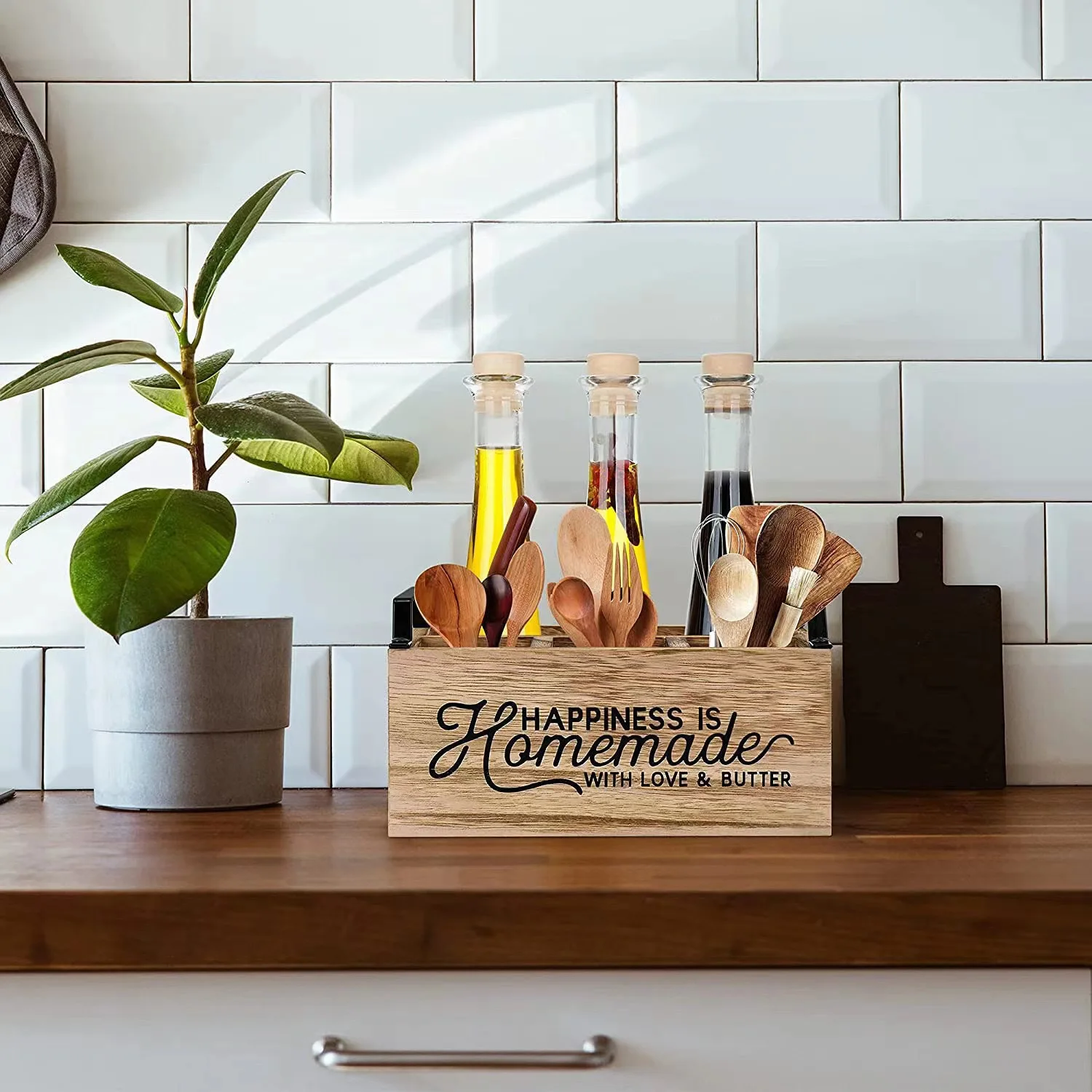 Vintage Wooden Storage Box Bathroom Toiletries Organizer Kitchen Cutlery Forks Knives Countertop Home Storage Accessory
