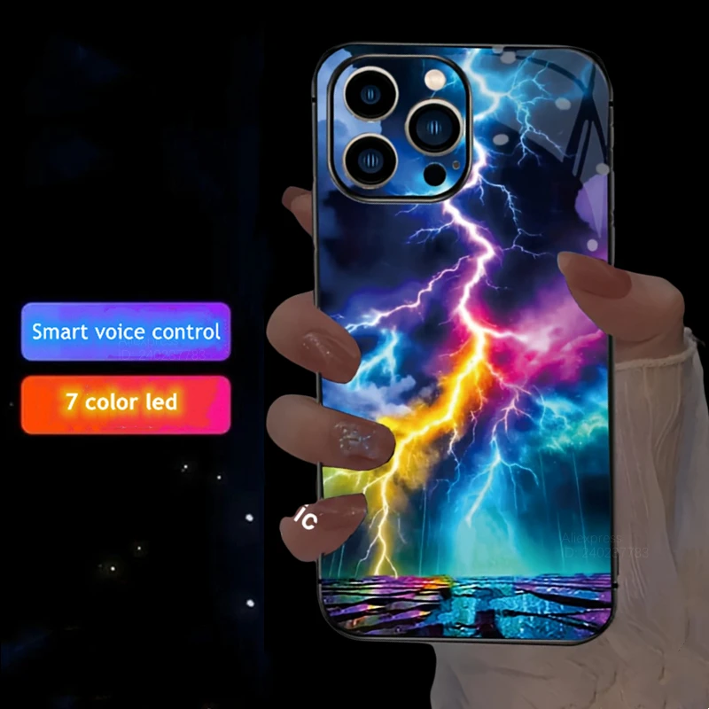 Scenery Rainbow LED Phone Case For iPhone 17 16 15 14 11 Pro Max 13 12 Mini 16E 17 Air 16 Plus Luminous Shockproof Glass Cover