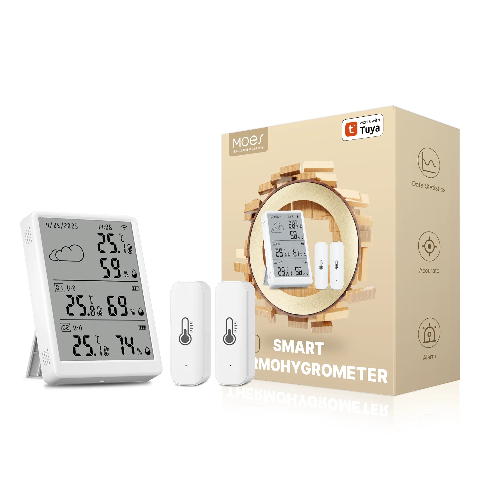 WiFi+RF433 Smart Temperature Humidity Sensor Main Sub Kits LED Screen Display Monitoring Works With Alexa Google Home