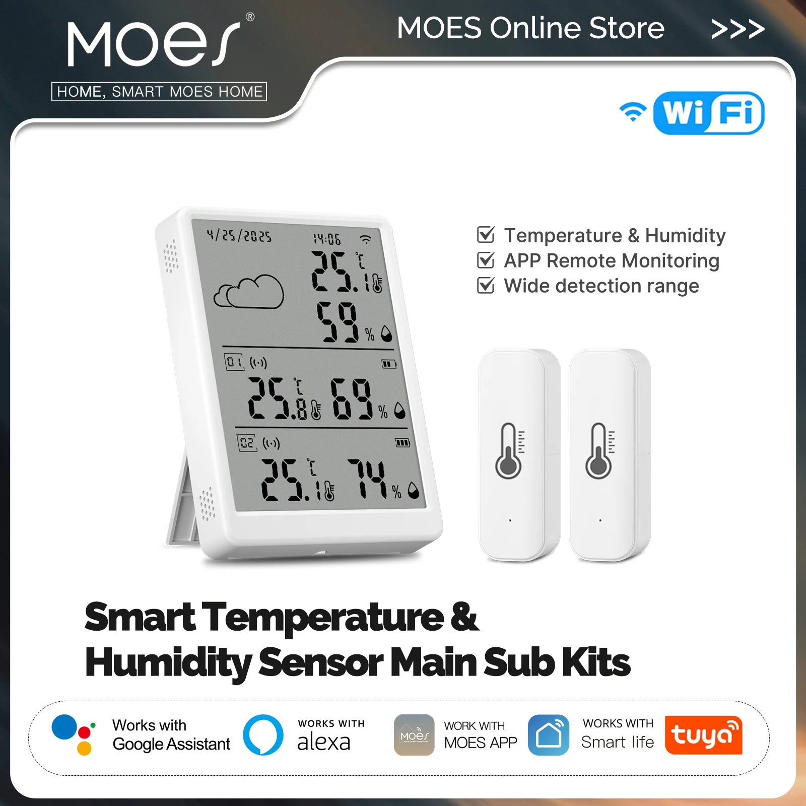 Tuya WiFi Smart Temperature Humidity Sensor LED Screen Display RF433 Compatible APP Monitoring Alexa Google Home Support