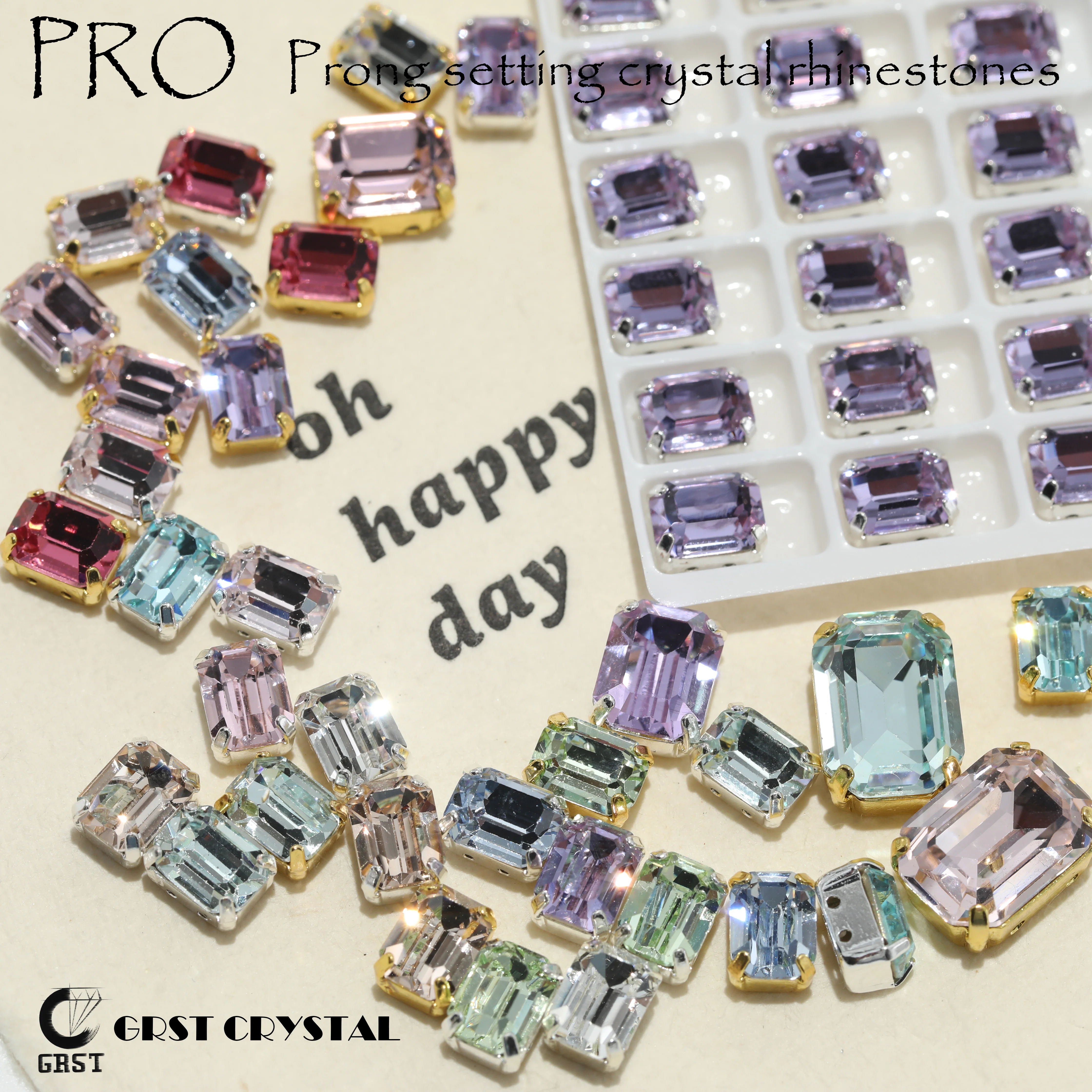 GRST Premium K9 Glass Emerald Cut Rhinestones PRO Craft Super Sparkle Prong Setting Stones DIY Accessories For Wedding Dress