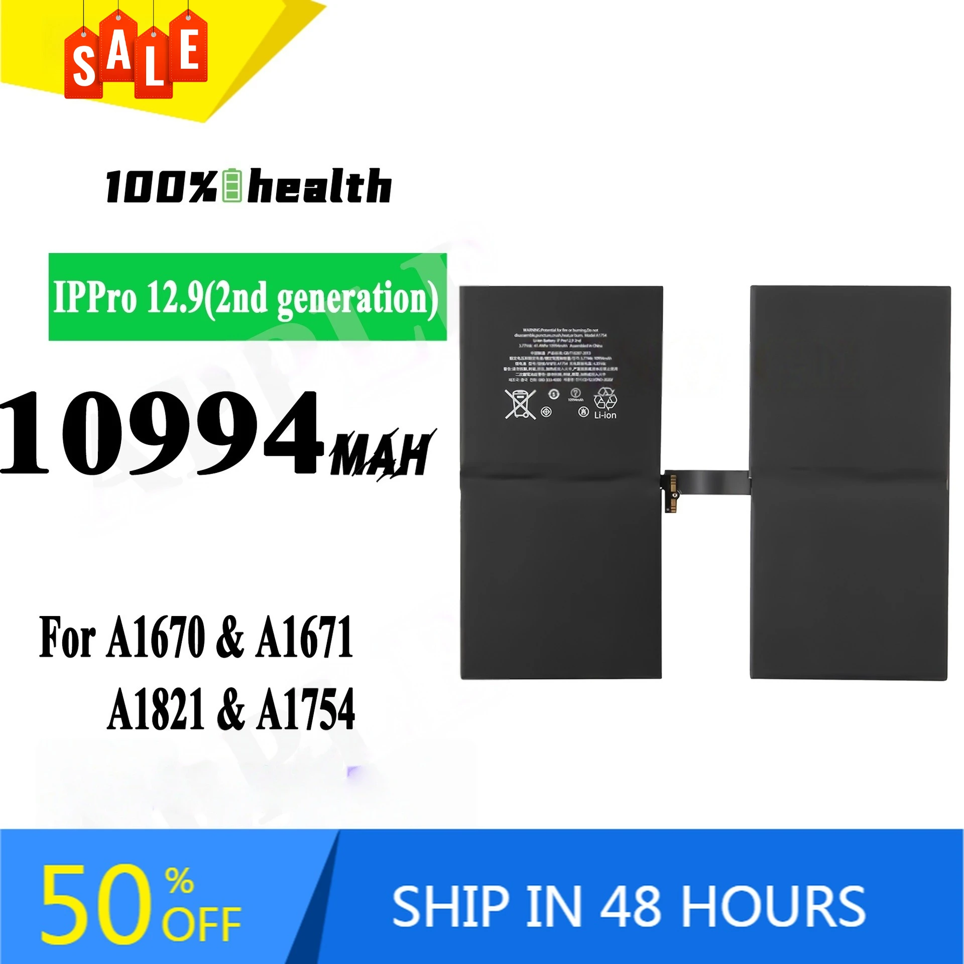 10994mAh IPPro 12.9 2nd Generation Tablet Battery for Apple IPad Pro 12.9 Generation 2 A1670 A1671 A1821 Rechargeable Battery