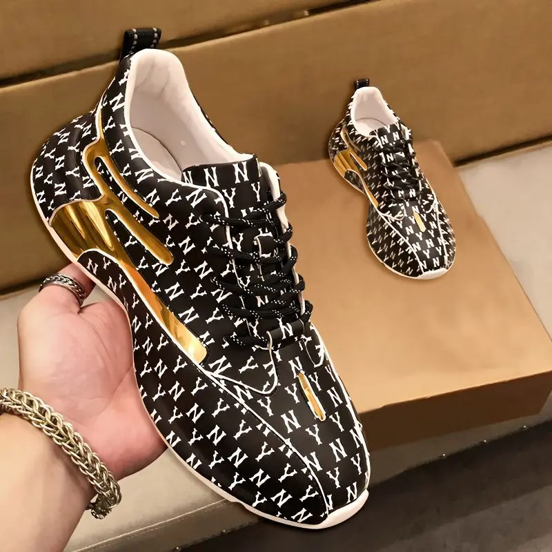 Brand Men Sneakers Fashion Print Casual Shoes Men Breathable Lace Up Running Shoes Luxury High Quality Men Sport Shoes 2026 New