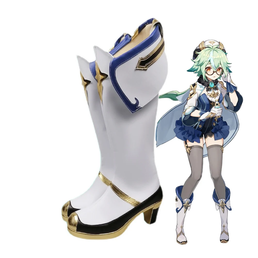 Game Genshin Impact Sucrose Boots Cosplay Long Boots Shoes Women/Men Boots Halloween For Girl Boy PU Character Shoes