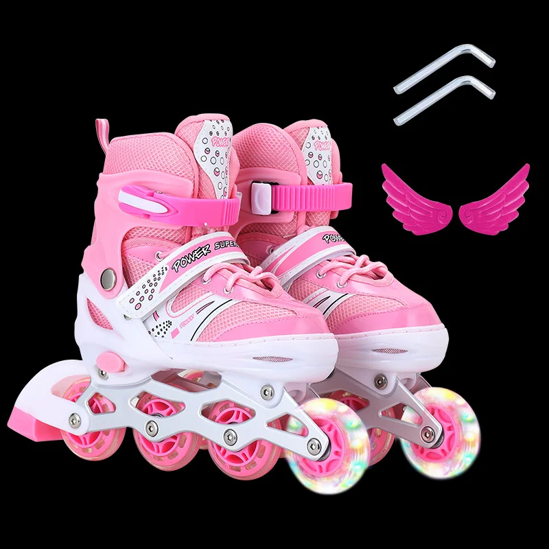 Double Row Quad Roller Skate Shoes 4 Wheels Skates Adjustable Size Outdoor Sport Kids Boys Girls Teenage Adults Skating Sneakers