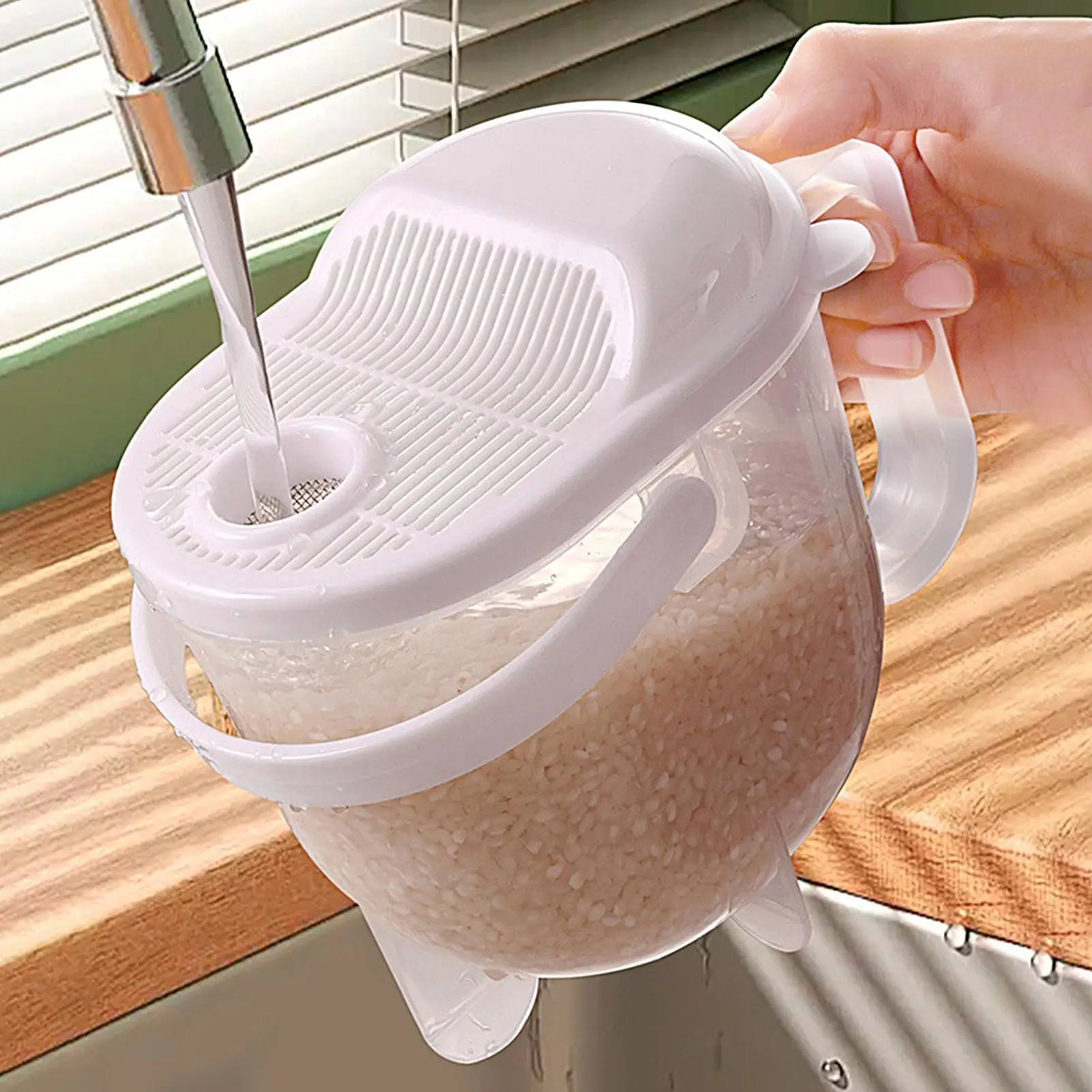 Rice Washing Bowl Kitchen Colander Strainer with Lid Vegetable Fruit Washer for Home Kitchen Hotel Restaurant Cooking Tool