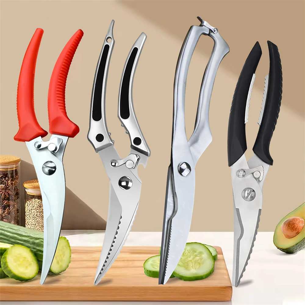 1PC，Professional Kitchen Scissors Stainless Steel Chicken Bone Scissors Shear Fish Duck Sharp Vegetable Kitchen Accessories ﻿