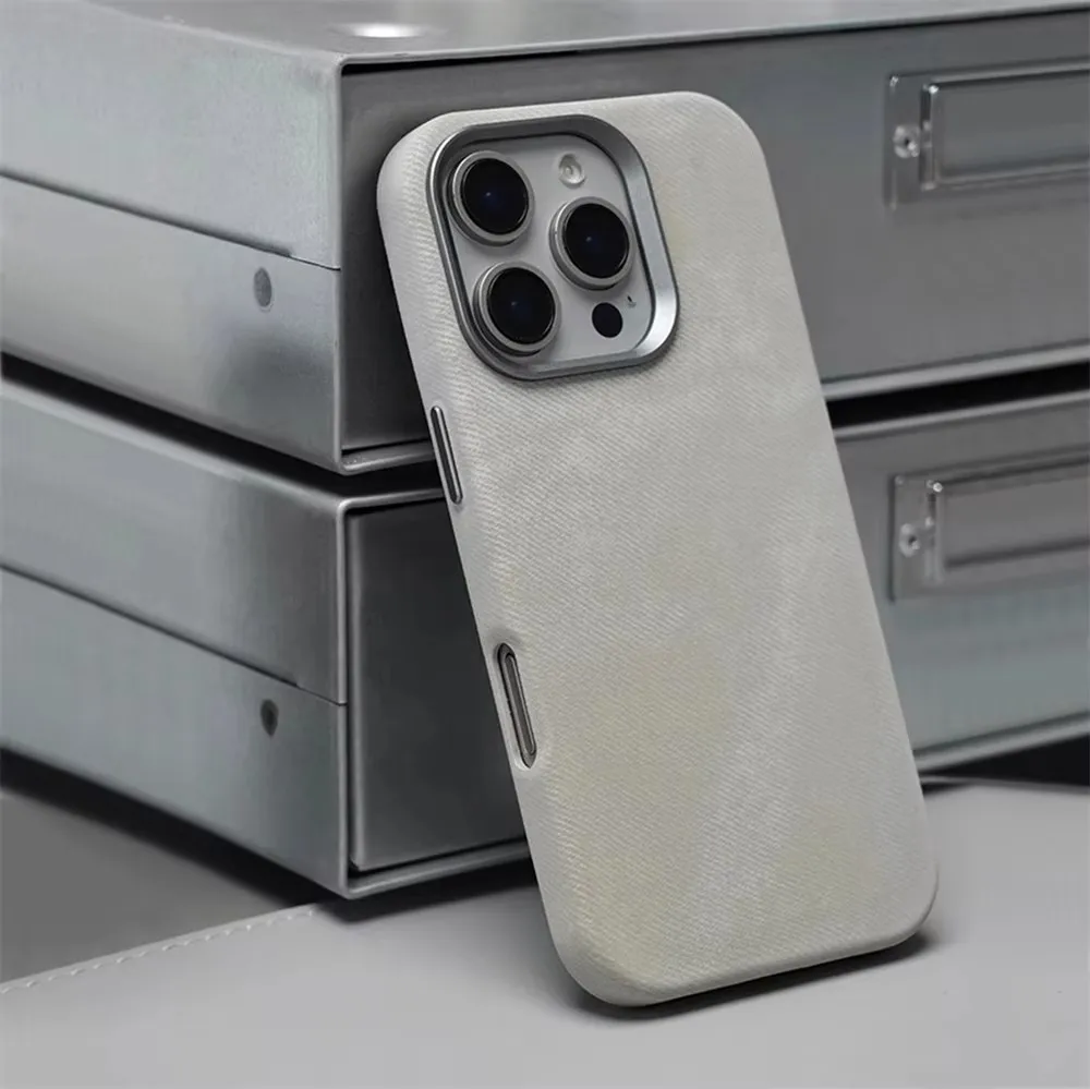 Luxury For MagSafe Fiber Leather Case For iPhone 16 15 14 13 12 17 Pro Max Magnetic Wireless Charge Alloy Lens Shockproof Cover