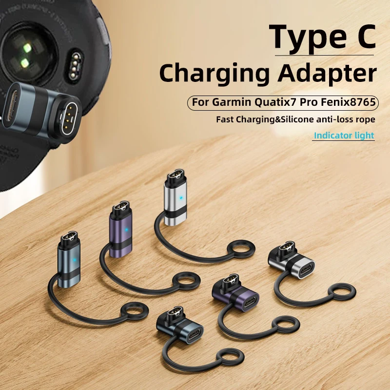 USB C Charging Adapter for Garmin Quatix7 Pro Fenix8765 Instinct 2S Portable Type C Connector for Smart Watch Charger Converter