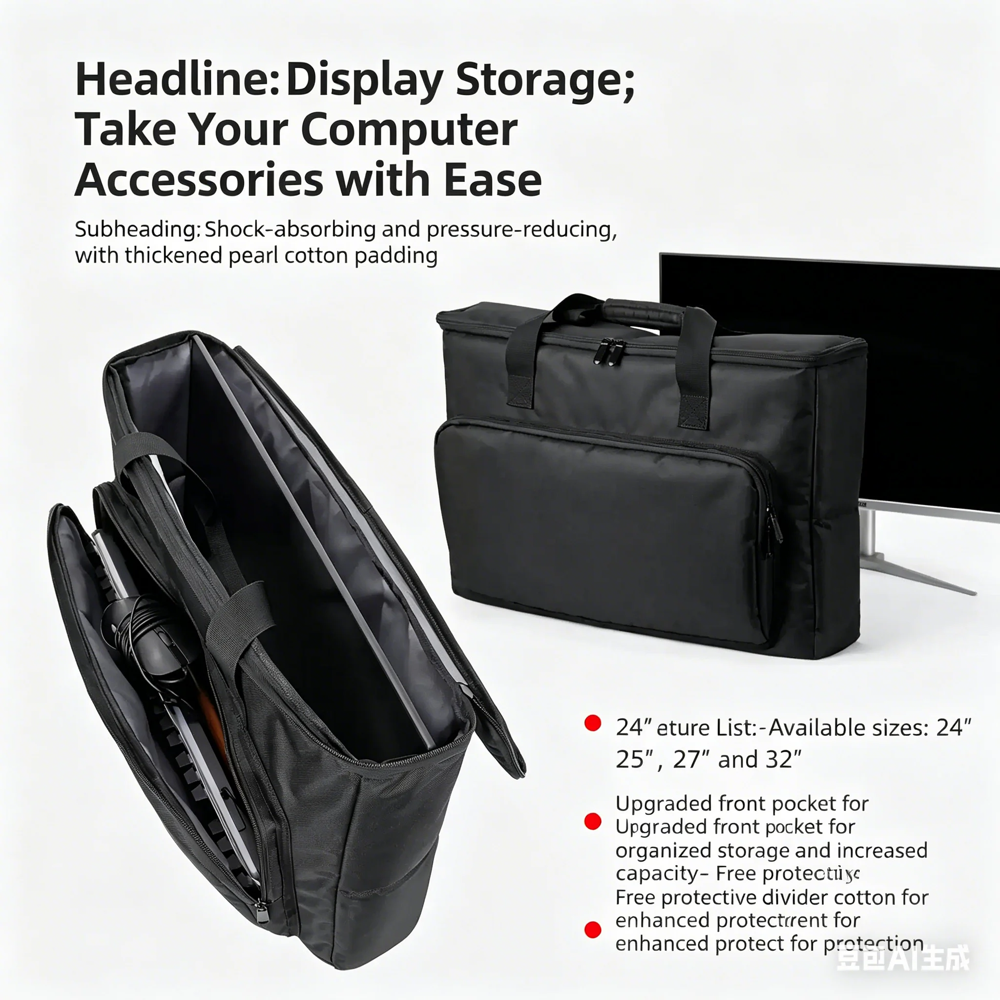 24/25/27/32 Inch Monitor Carrying Bag with Cushioning Foam Shockproof Full Protection Traveling Portable Computer Screen Bag