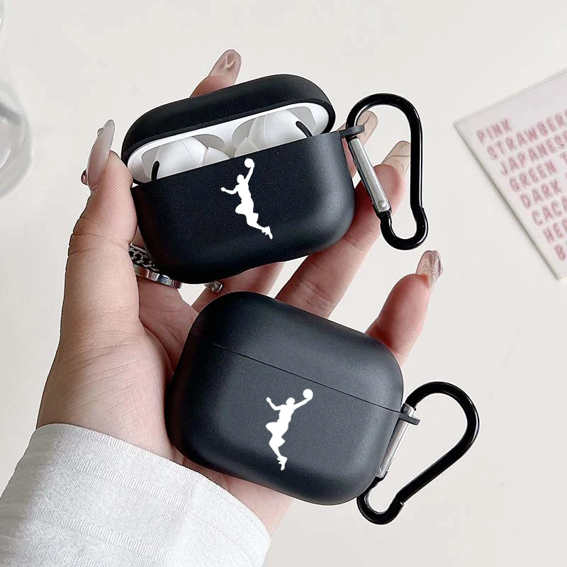 Jordan Jumpman Pattern Headphone Case for Airpods Pro2 and Pro, Airpods 1 2 3 4 Black Shockproof Earphone Case with Carabiner