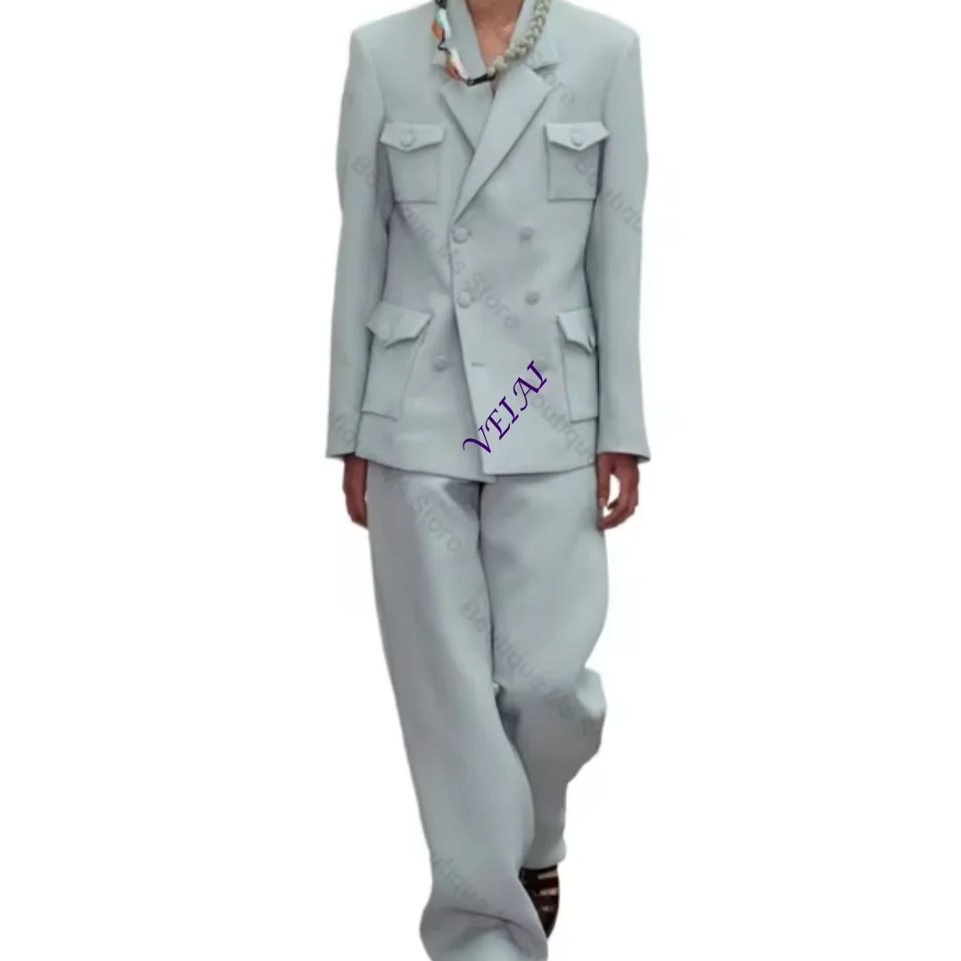 Customized Unique Pink Double Breasted Men's Suit Casual Lapel Two-Piece Set Jacket And Pants Outfit for Party Prom Wedding