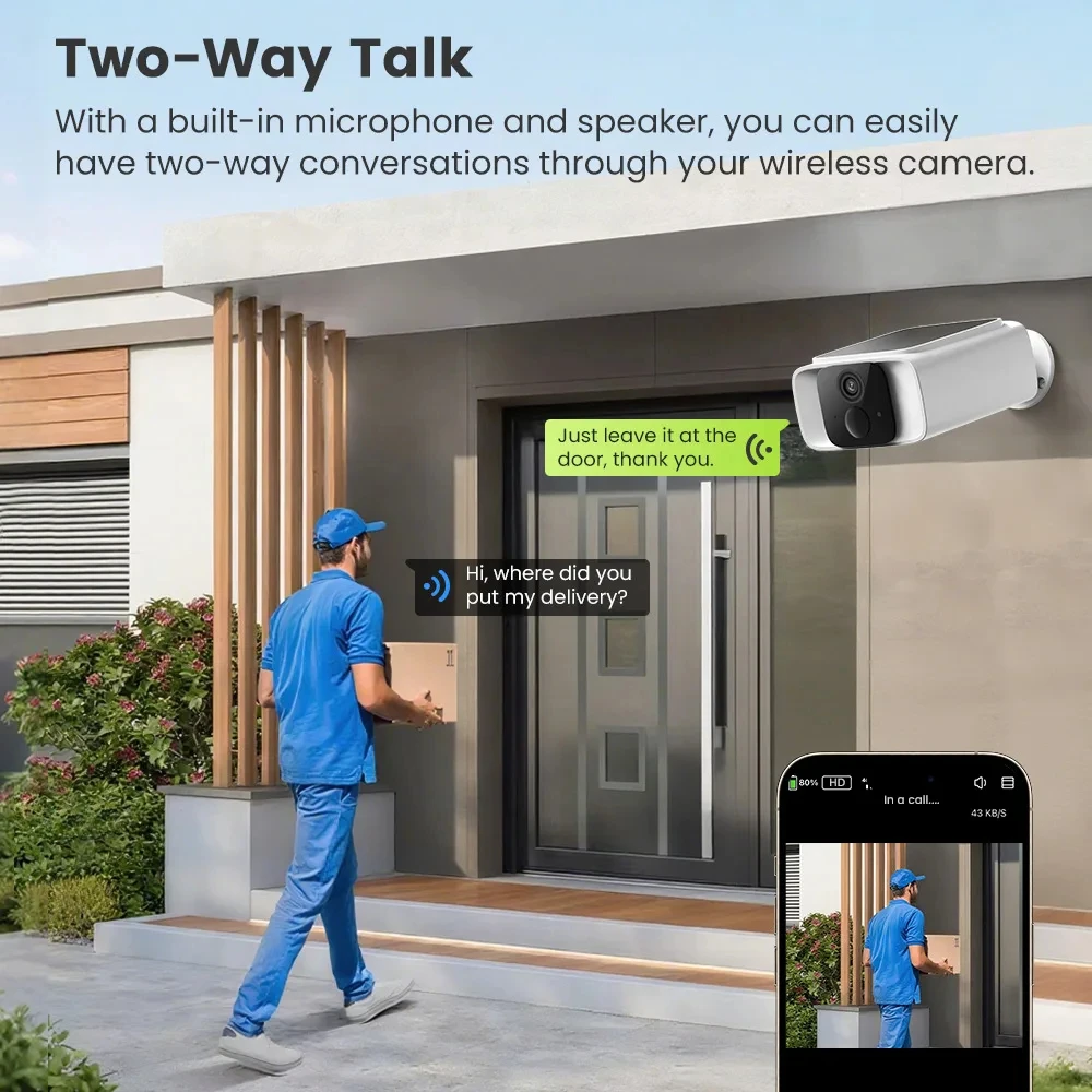 2K Solar Security Camera Wireless Outdoor WiFi Camera 2.4G/5G Home Security CCTV Fixed Solar Panel Two Way Talk Surveillance