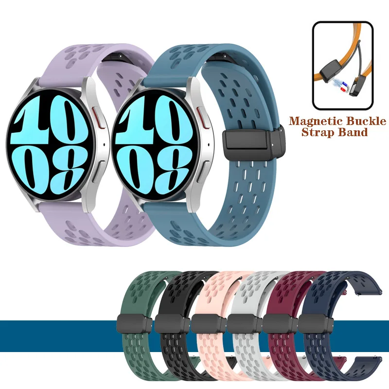 20mm Folding Buckle Magnetic Buckle Silicone Strap Band For Samsung Galaxy Watch 6 5 4 40mm 44mm / Watch6 Classic 43mm 47mm