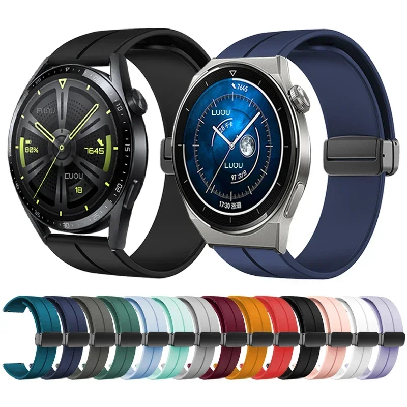 Magnetic Folding clasp Band For HUAWEI Watch 3 Pro new/GT 3 SE 2 46mm 43mm 42mm Silicone Strap For HUAWEI GT Runner/2E watchband