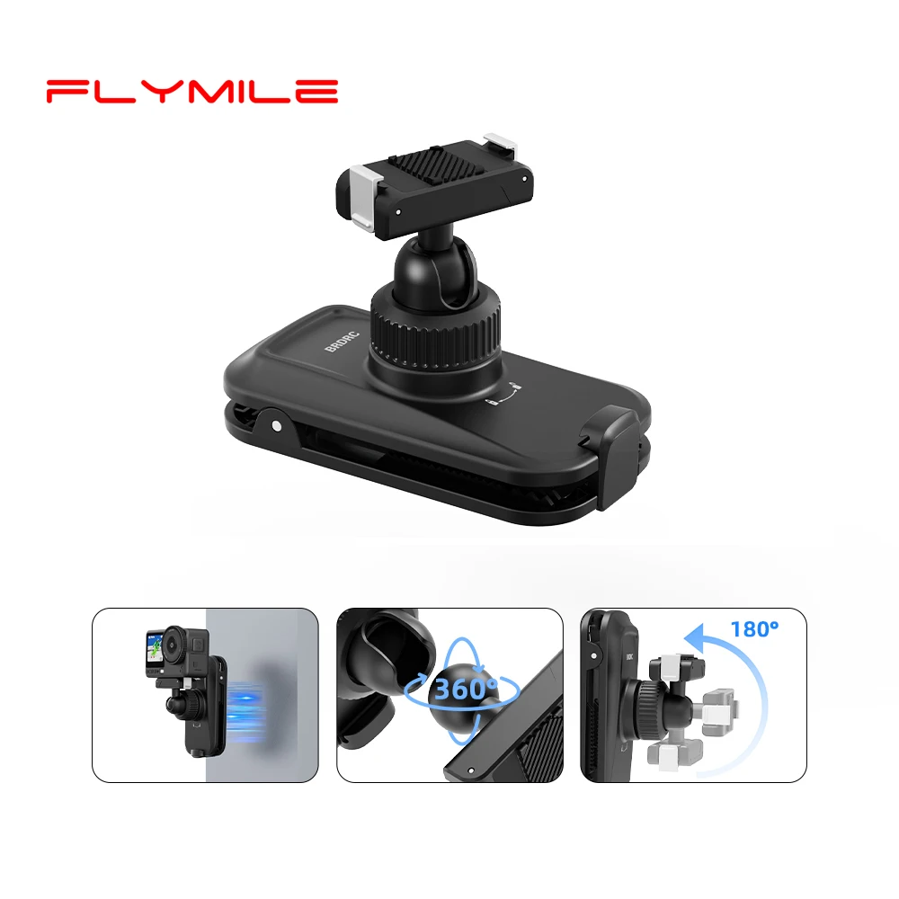 Flymile Magnetic Backpack Clip Quick Release Clamp Plate for DJI Action 6 Action 5 Pro/Insta360 X6 X5 Ace Pro/Gopro Accessory