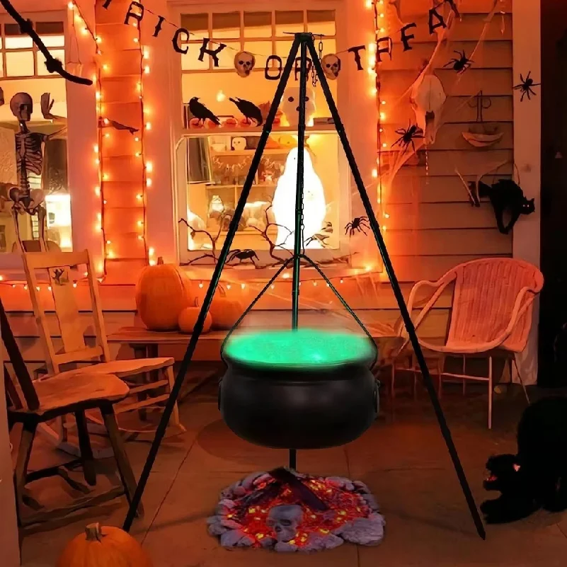 Halloween Black Witches Cauldron of Skeletons on Tripod Halloween Scary Props Outdoor Horror House Halloween Decoration for Home