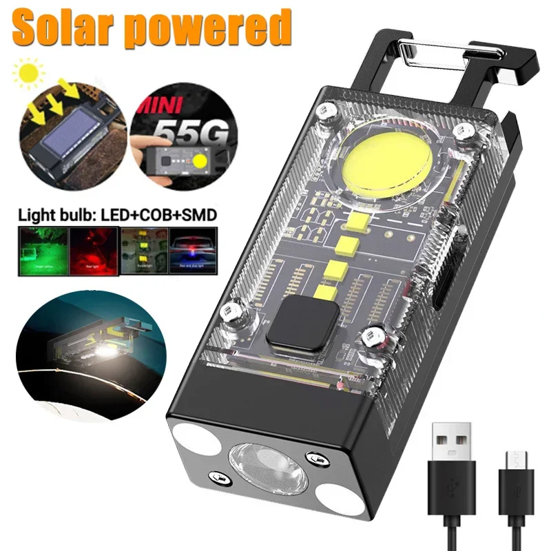 Mini Multifunctional Portable LED COB Flashlight Keychain 800LM USB Rechargeable Work Lights Outdoor Fishing Camping Lantern