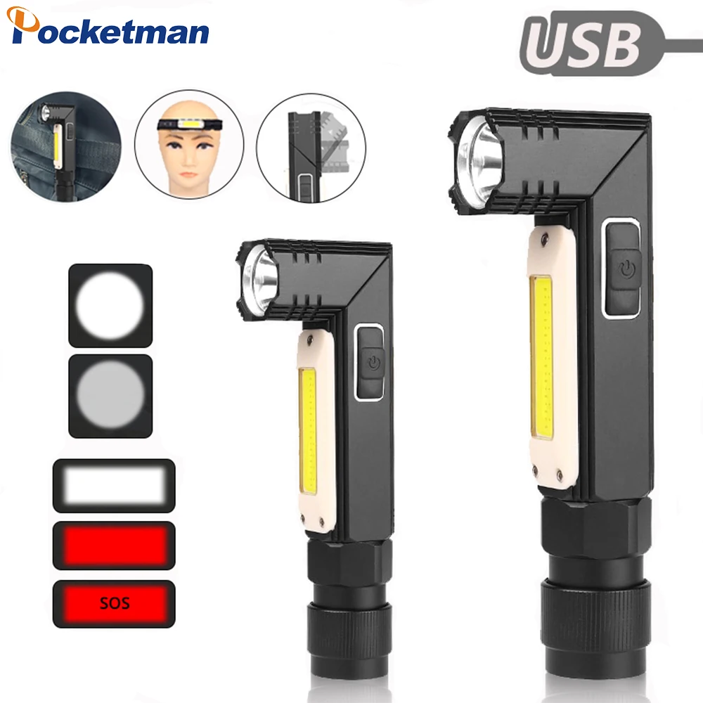 Magnetic LED Flashlight Ultra Bright Waterproof COB Light USB Rechargeable Torch Tail Magnet Work Light 90 Degrees Rotation