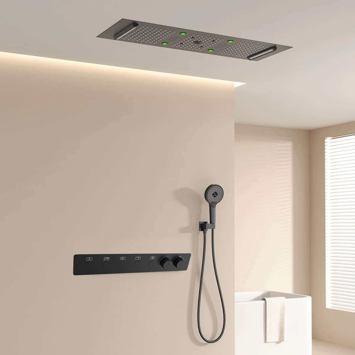 300*900mm Bathroom Ceiling LED Thermostatic Smart Shower Faucet Set with Rainwater Waterfall Led Shower Head Set