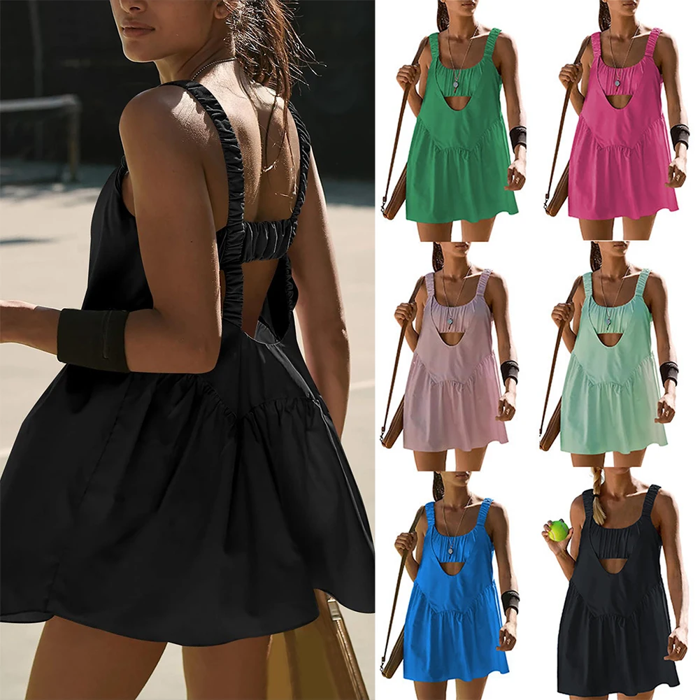 Hollow Design Tank Top Sports Skirt Comfortable Fast Sweat Absorbing Clothes For Jogging