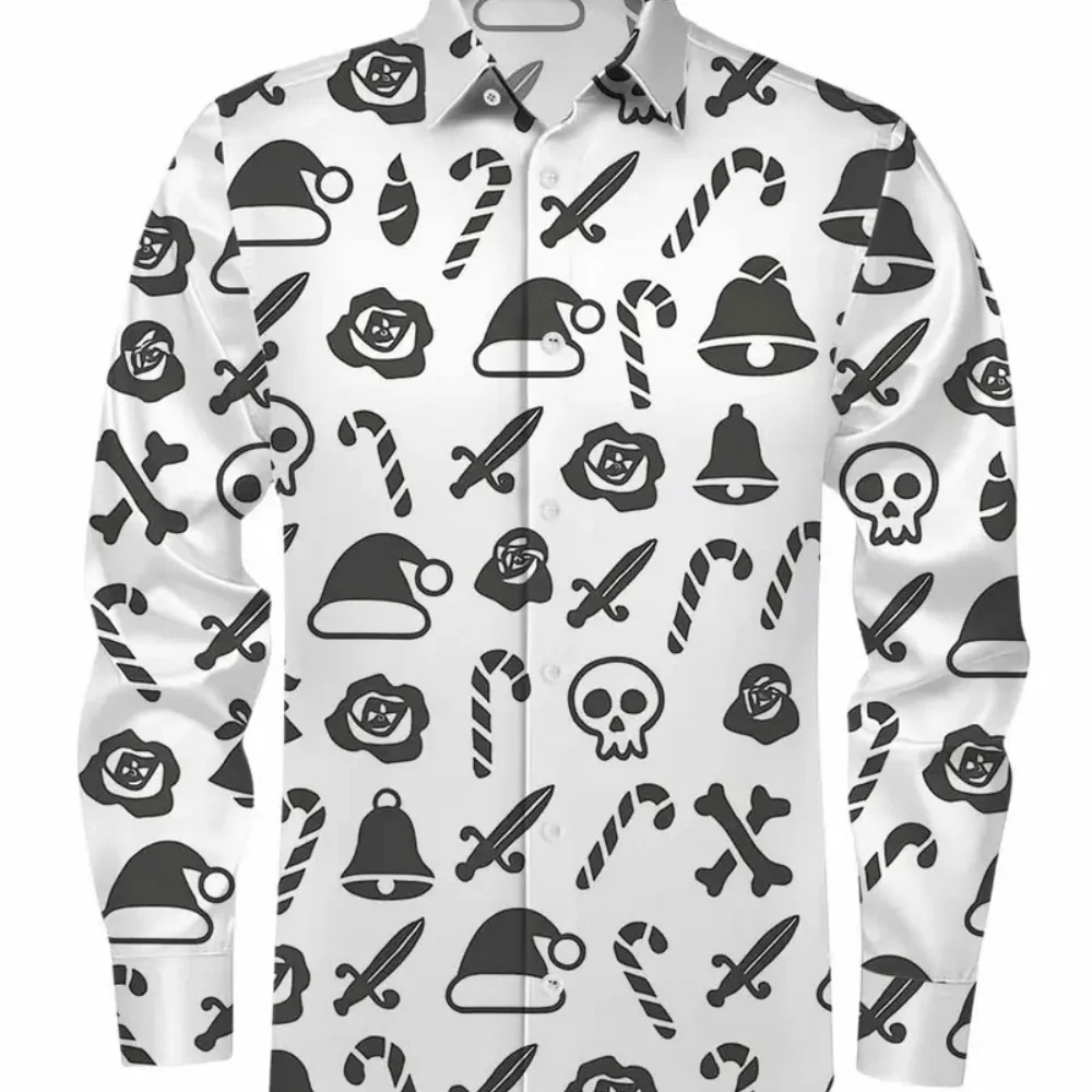 Men's plus Size Long Sleeved Christmas Themed Party Shirt 3D Printed Collar Button up Casual Holiday Men's Fast Shipping