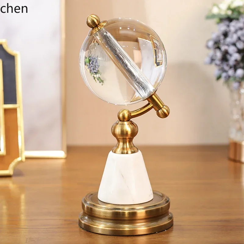 D3L19- Marble Table Clock Ornament Model Room Crystal Globe Living Room Home Study Bedside Table Decoration