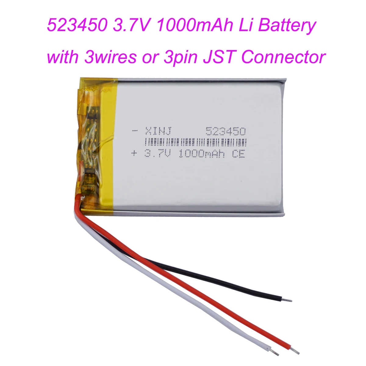3.7V 1000mAh 3.7Wh 523450 Rechargeable Lipo Battery NTC 3 Wires JST 3Pin 1.0/1.25/1.5/2.0/2.54mm Plug For GPS Bluetooth Speaker