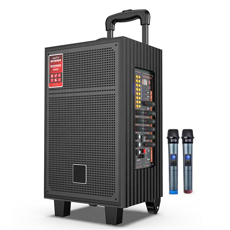 High Quality Good Sound Big Power 120W 12 Inch Wooden Trolley Speaker TWS DC 12V/7A  Rechargeable Wood Outdoor Audio With MIC